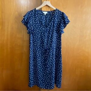 Maison Jules Navy Polka Dot Drawstring V-Neck Dress with Pockets Large